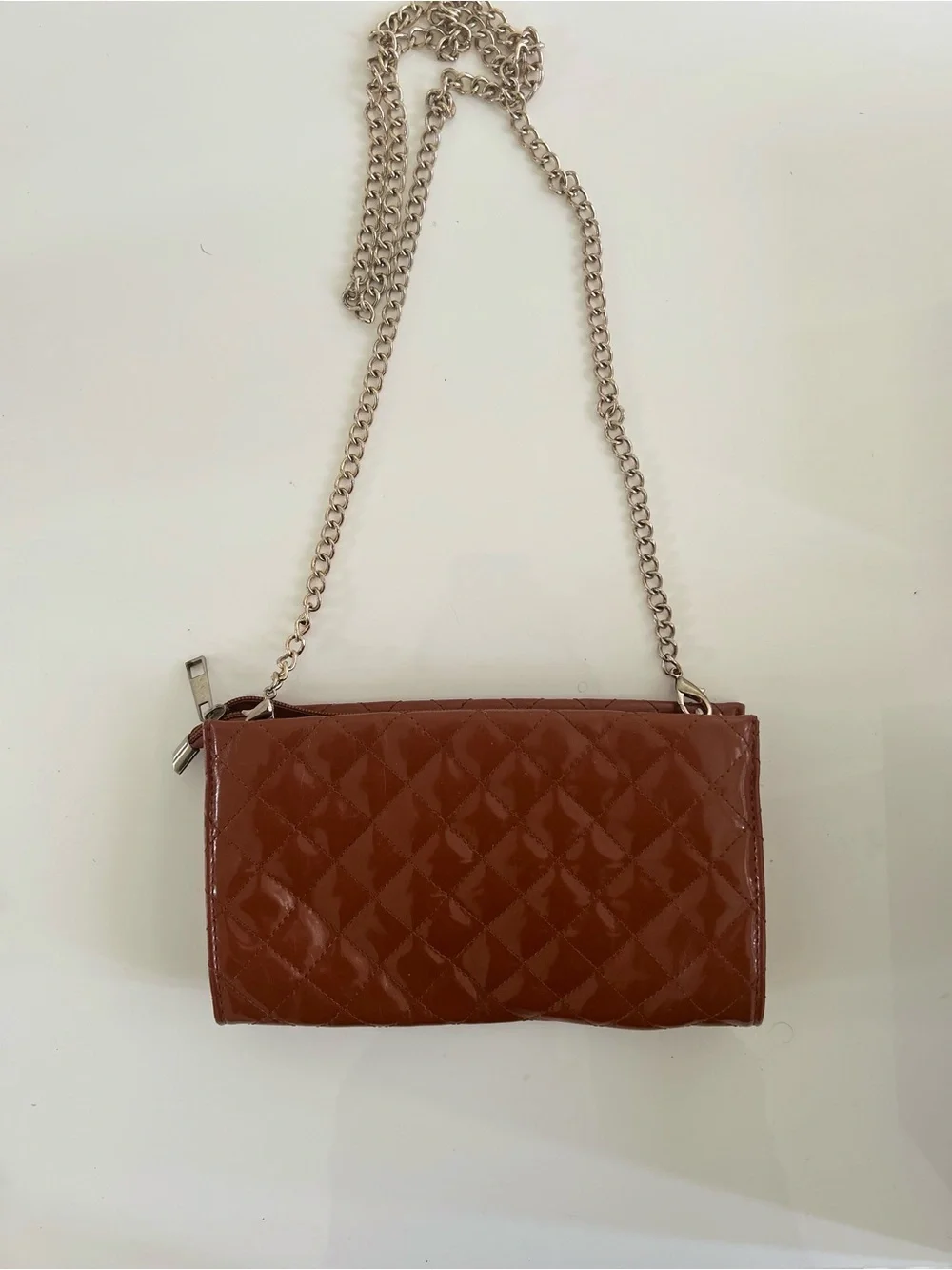 Michael Kors Quilted Patent Leather Crossbody in Chestnut Brown